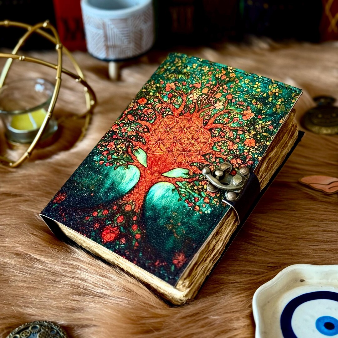 Tree of Life Leather Grimoire Journal Blank Book of Shadows Wiccan ...