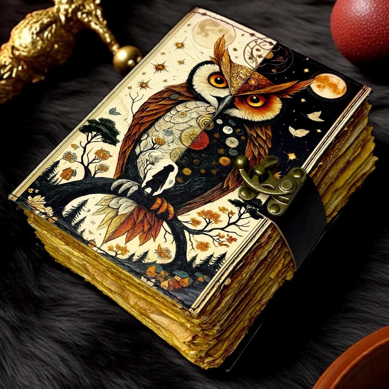 Owl Leather Journal – Handmade Gothic Grimoire Book of Shadows, 400 Pages Vintage Witchcraft S