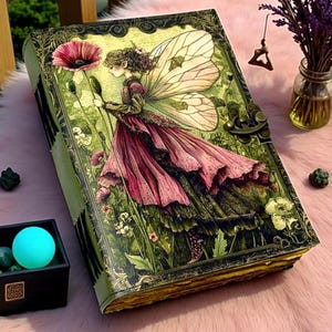 Fairy Leather Journal – Handmade Vintage Grimoire Book of Shadows | Mystical Witchcraft Diary with Lock & Aged Paper | Gift for Her Him