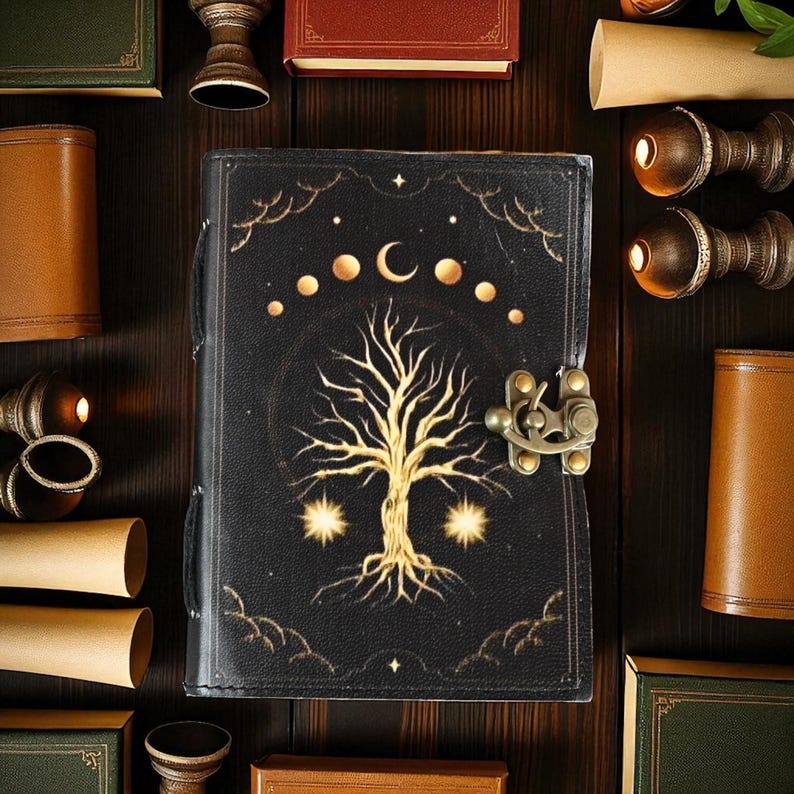 Tree of Life Leather Grimoire Journal Celestial Spell Book Wiccan ...
