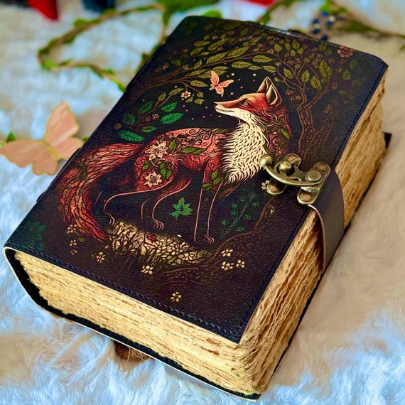 Fox Leather Grimoire Journal 400 Pages – Thick Vintage Spell