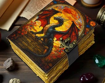 Diário Grimório de Couro de Dragão – Livro de Sombras Wiccan Feito à Mão, Livro de Feitiços de Bruxaria, Caderno Pagão Ocultista, Presente de Escrita Mágica Vintage