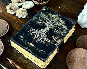 Tree of Life Leather Journal Handmade Book of Shadows with Clasp Wiccan Witchcraft Pagan Grimoire Magical Diary Spellbook Witchy Notebook