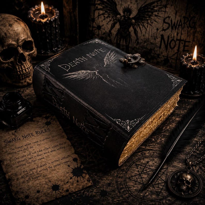Gothic Death Note Leather Journal With Lock • Anime Inspired Shinigami ...