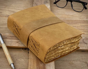 Vintage Leather Journal Handmade Deckle Edge Paper Book of Shadows Wiccan Grimoire Witchcraft Spellbook Rustic Writing Diary Magical Gift