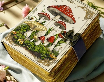 Mushroom Leather Grimoire Journal Handmade Book of Shadows Wiccan Spellbook Witchcraft Pagan Magic Diary Witchy Notebook Magical Writing dnd