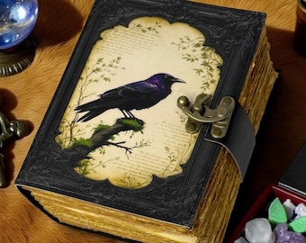 Dziennik ze skóry gotyckiej kruka, Księga zaklęć cieni, Wiccan Grimoire, Dziennik czarownic, Ręcznie robiony pogański magiczny notatnik, Prezent dla czarownicy do pisania dnd