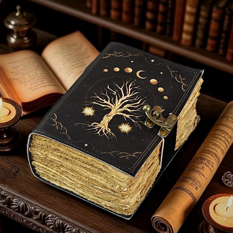 Tree of Life Leather Grimoire Journal Celestial Spell Book Wiccan ...