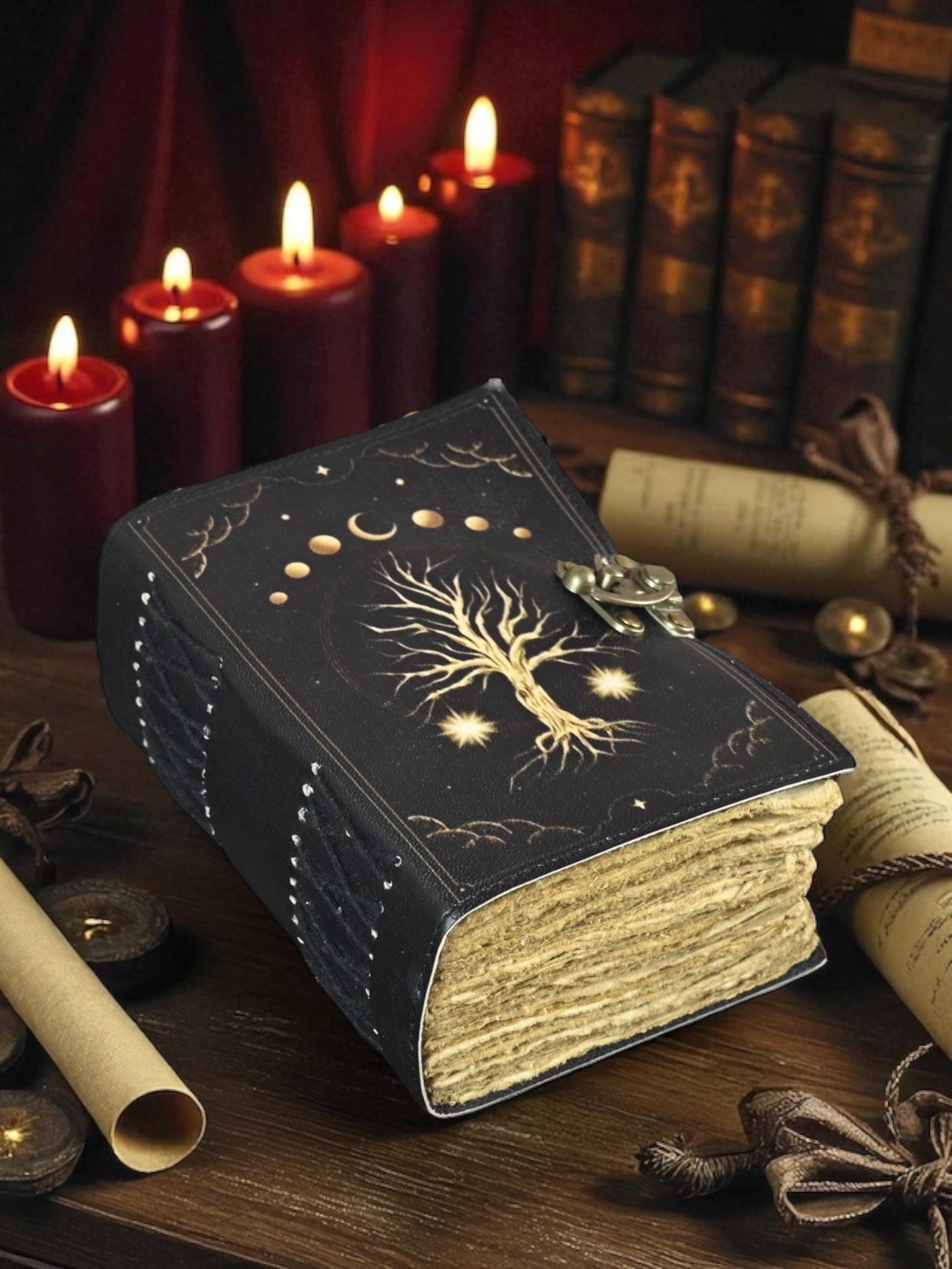 Tree of Life Leather Grimoire Journal Celestial Spell Book Wiccan ...