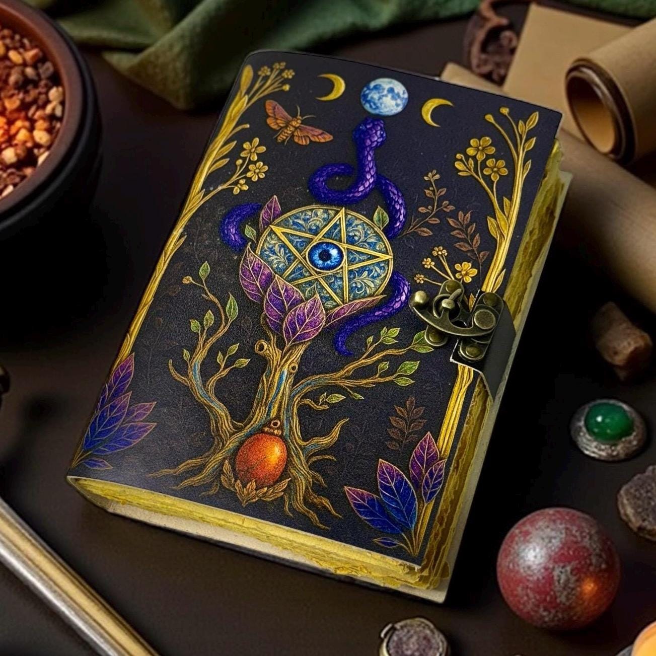 Handmade Leather Book of Shadows – Pentacle Grimoire Journal, Wiccan ...