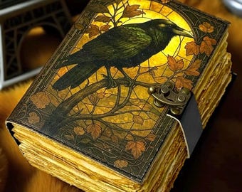 Raben Hexen Leder Grimoire Tagebuch Handgemachtes Buch der Schatten Gothic Zauberbuch Wicca Wicca Magisches Diary Journal Geschenk für Alle