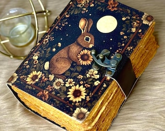 Bunny Rabbit Leather Journal – Rustic Wiccan Grimoire Book Handmade Book of Shadows Witchcraft Spellbook with Vintage Deckle Edge Paper Gift