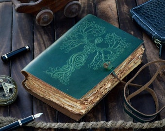 Embossed Lapis Lazuli Leather Journal – Handmade Vintage Book of Shadows, Wiccan Witchcraft Spellbook Pagan Grimoire Occult Writing Notebook
