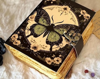 Luna Moth Leather Book of Shadows – Handmade Vintage Spell Journal, Wiccan Witchcraft Grimoire Pagan Gothic Notebook Occult Magical Writing