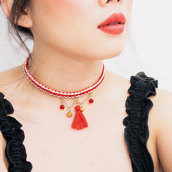 Shinto Miko Inspired Red & White Adjustable Neck Choker - Etsy