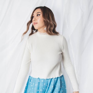 White Lace Mock Turtle Neck Long Sleeve Crop Top for Fall/Winter