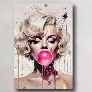 Impresión en lienzo con chicle rosa de Marilyn Monroe, póster de Marilyn Monroe, arte mural de moda, grafiti pop de Marilyn Monroe, arte vibrante con chicle
