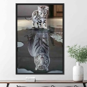 Tiger Reflection Cat Poster, Tiger und Katzenwandkunst, Katzenleinwand, Tigerwandkunst, Katzenliebhabergeschenk, Bürowandkunst, Erfolgsleinwand, Katzenkunstleinwand