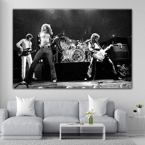 Impresión artística en lienzo de Jimmy Page Robert Plant, banda musical en blanco y negro de los años 70, arte de pared y decoración del hogar, decoración de pared musical