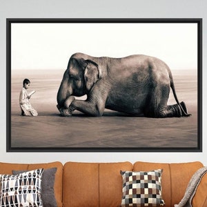 Arte de pared en 3D, póster de niño leyendo a un elefante, decoración de lienzo de niño leyendo, lienzo 3D moderno, lienzo de animales, regalo personalizado, arte de pared moderno,