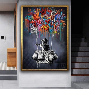 Tela de Balão Banksy, Pôster de Balão, Arte Banksy, Design de Tela de Arte de Parede, Arte de Parede de Balão Banksy, Decoração de Grafite Banksy, Arte de Parede de Quarto Infantil