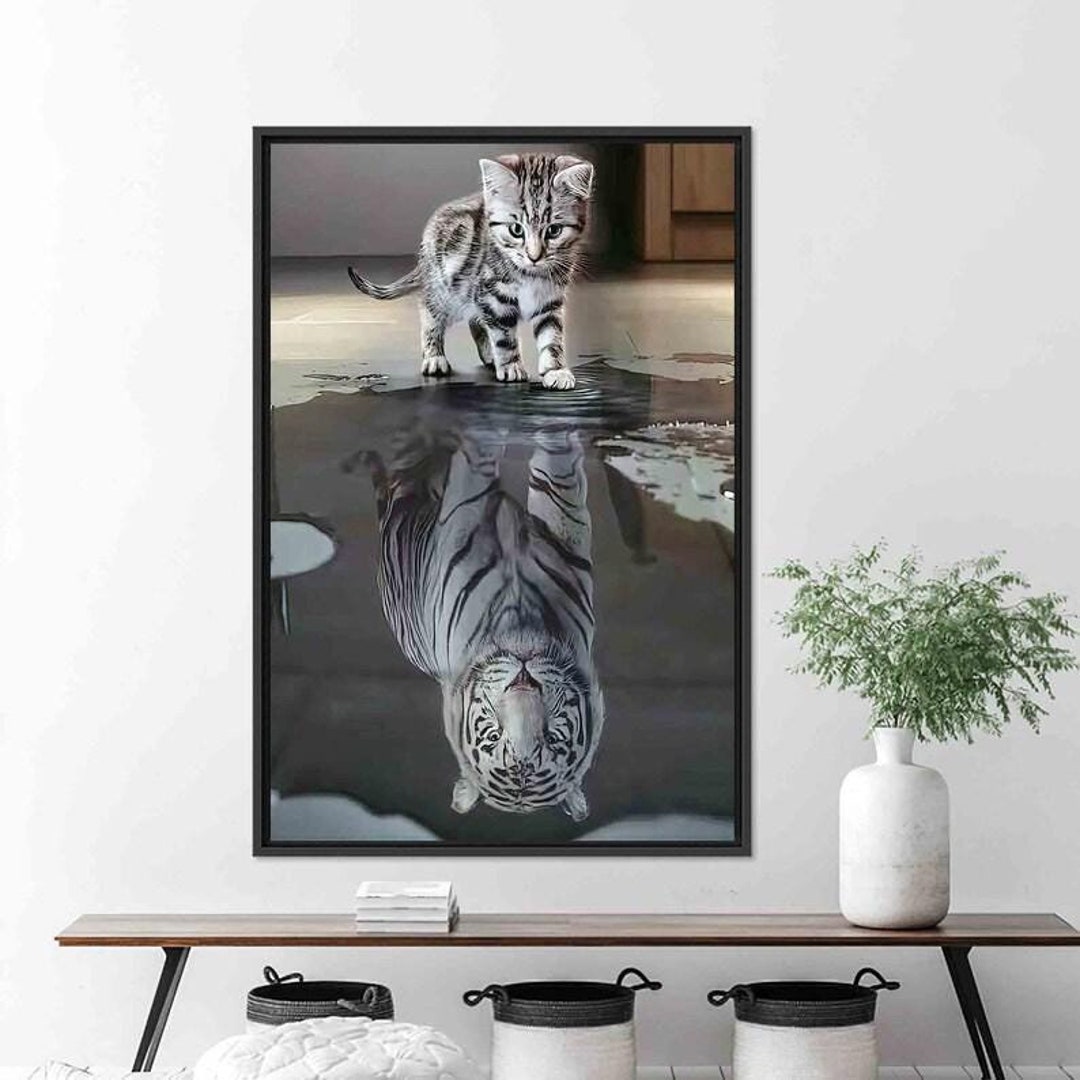 Tiger Reflection Cat Poster,tiger and Cat Wall Art,cat Canvas, Tiger ...