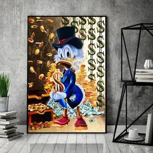 Ente und Dollar Leinwanddruck, McDuck und Dollar Wandkunst, McDuck Wanddekor, Ente und Dollar Wohnkultur, Ente und Dollar Leinwandkunst