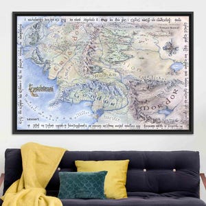 Arte de pared con mapas antiguos, impresión de mapas, impresión de mapas de la Tierra Media, arte de pared en lienzo, decoración del hogar, arte de pared para dormitorio, arte en lienzo, decoración de sala de estar, impresión de mapas