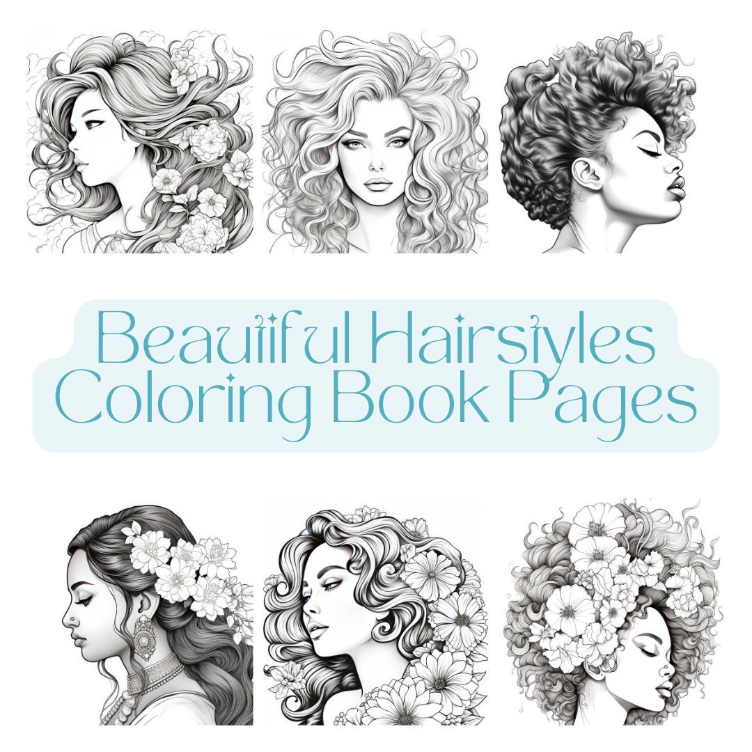 Beautiful Hairstyles | 24 Printable Coloring Book Pages for Adults and ...