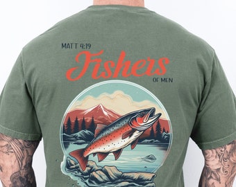 Christelijk T-shirt Fisher of Men | Christelijke T-shirts | Christelijke overhemden voor heren | Jezus-shirt | Visshirt | Vissersshirt