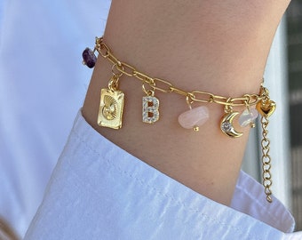 Pulsera de encanto personalizada, pulsera de letra inicial, diseñe su propia joyería personalizada, regalo de cumpleaños para ella, encantos de verano, encanto vintage