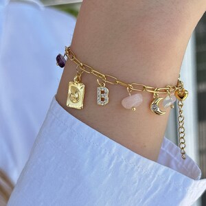 Pulsera de encanto personalizada, pulsera de letra inicial, diseñe su propia joyería personalizada, regalo de cumpleaños para ella, encantos de verano, encanto vintage