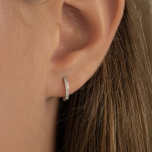 thin delicate hoops made from sterling silver 925, cz hoops gold, dainty huggie earring, modern earring, second hole earring, classy earring, little hoop earrings, mini hoops