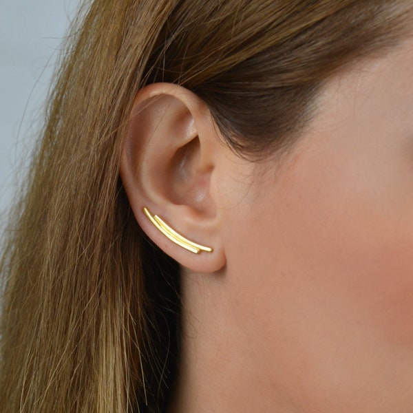 ear climber, ear climber earrings, 14k gold earrings, ear crawler earrings, ear cuff earring, unique gift ideas for women, handmade earrings