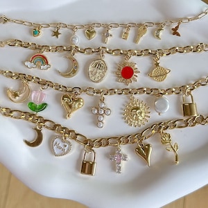 build your own custom charm bracelet, pick your charms, dainty chain bracelet for women, gold vintage chunky bracelet, personalized gift her