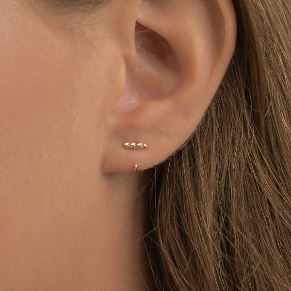 gold huggie earring, cool hoop earring, thin gold hoop earrings, 14k gold bar hoop earring, unique birthday gift for her, minimalist jewelry