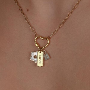 colar de pingente personalizado, colar de pingente personalizável, presente exclusivo para ela, colar de pingente boho chunky, pingente de coração feito à mão