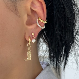 Cowboy Boot Charme Hoop Ohrring, zierliche Perlen Ohrstecker, Country Western Ohrring, geflochtene einfache Cze Conch Manschette Ohrringe, Stapel Ohrring Set