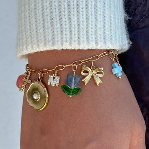 crie sua própria pulseira de berloques personalizada, escolha seu berloque, pulseira de corrente delicada para mulheres, pulseira vintage de ouro, presente de joia simples para o dia a dia