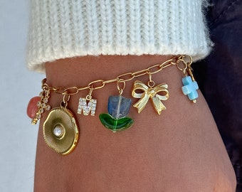 build your own custom charm bracelet, pick your charm, dainty chain bracelet for women, gold vintage bracelet, simple everyday jewelry gift