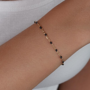 black bead chain bracelet, dainty minimalist bracelet, gold delicate bracelet, thin adjustable bracelet, unique gift for her, stack bracelet