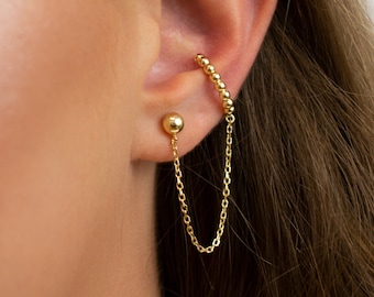 ear cuff chain earring, modern earring, gold conch earring, statement earring, unique earring, minimalist earring, gift for her, dainty cuff