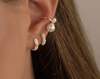 ear cuff, pearl ear cuff, sterling silver ear cuff, ear cuff gems, ear cuff no piercing, fake piercing, cuff non pierced ears, conch earring