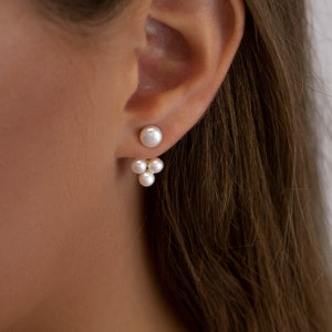 earrings for bride, earrings for wedding, bridal earrings, bridesmaid earrings, ear jacket pearl, freshwater pearl earrings, gift for her