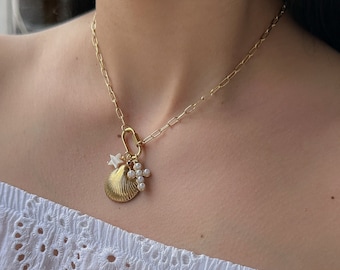 Custom Charm necklace, Gold Carabiner necklace, lock chain Necklace, DIY Personalized Jewelry, Christmas Gift for Her, adjustable necklace