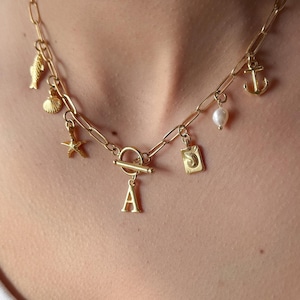 Initial summer Necklace, custom surfer girl necklace, personalized Beach Jewelry, Adjustable Length choker, gold boho starfish necklace