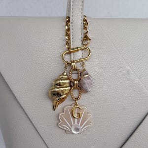 Gold Bag Charm, Keychain holder, purse Chain handbag Accessories, tote bag charm luxury, Gift for Her,  summer shell bag charms initial