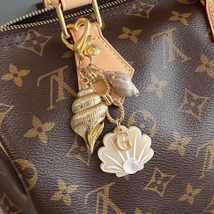 Gold Bag Charm, Keychain holder, purse Chain handbag Accessories, tote bag charm luxury, Gift for Her,  summer shell bag charms initial