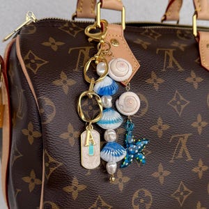 Bag Charm, personalized Keychain holder, purse Chain handbag Accessories, Handbag chunky charm, Gift for Her, Blue starfish shell bag charms