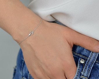 dainty silver anchor bracelet, minimalist bracelet, small thin bracelet, delicate simple bracelet, gift for her, mom gift, dainty jewelry